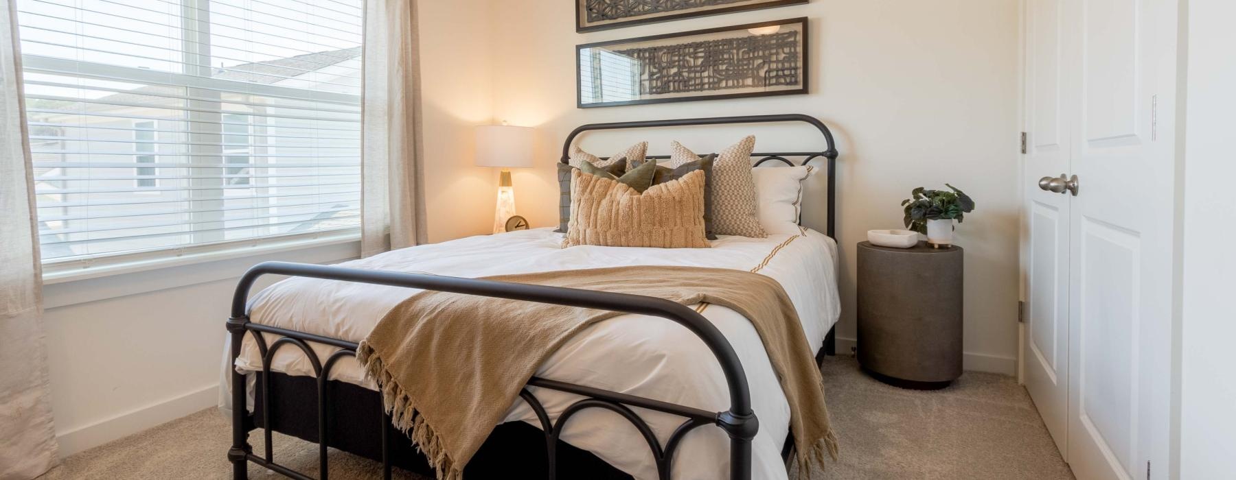 a bedroom with a large bed