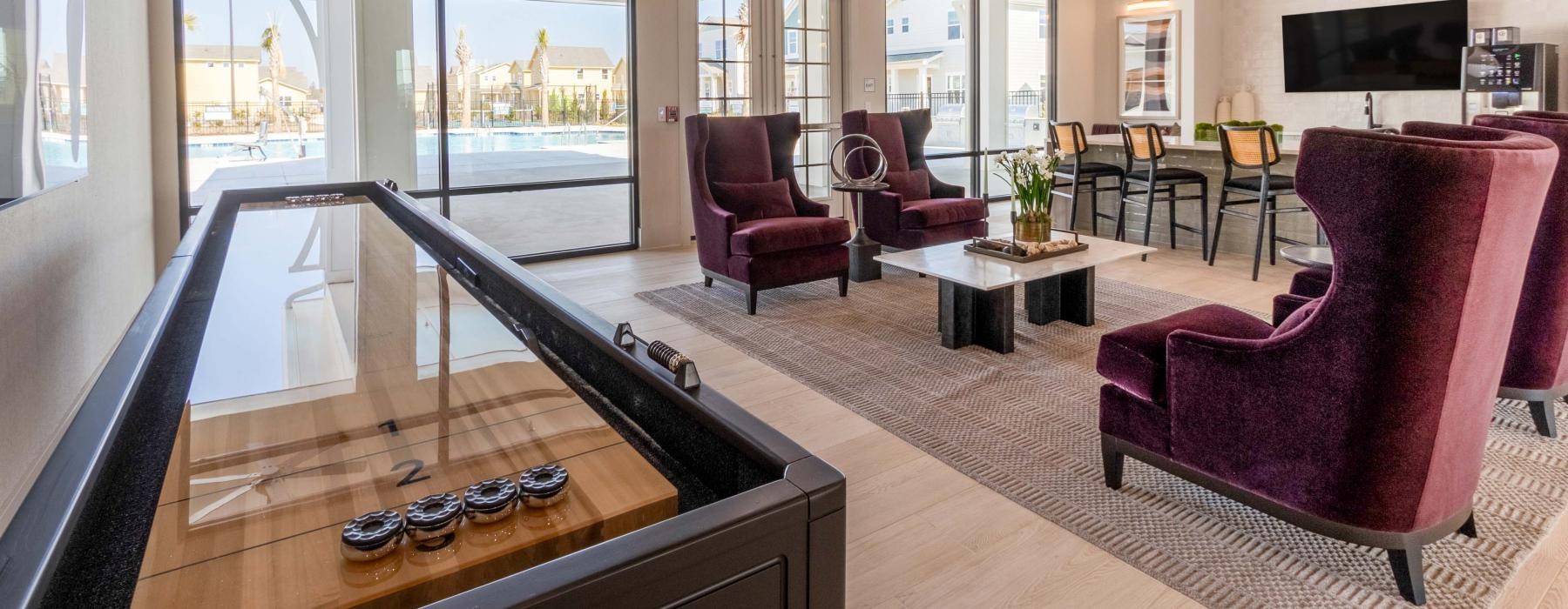 shuffleboard table in clubhouse